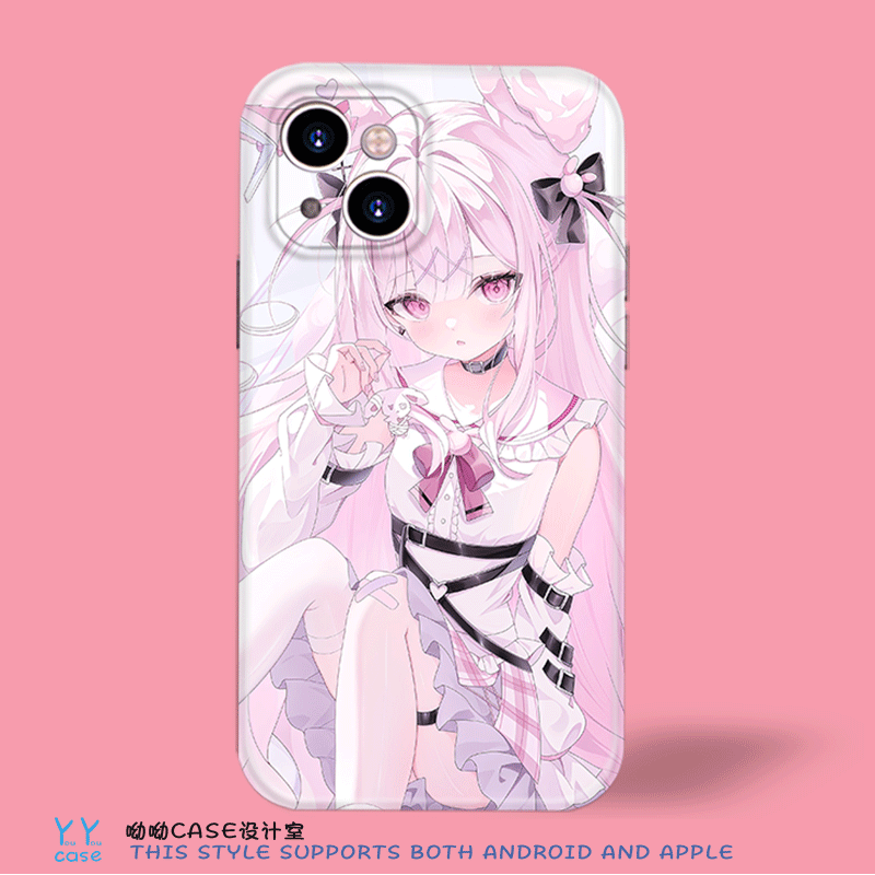 可爱二次元甜美害羞少女适用于iPhone17promax13苹果16菲林光面硬壳vivoiqoo15红米Turbo4液态硅胶手机壳女生