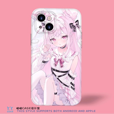 可爱二次元甜美害羞少女适用于iPhone17promax13苹果16菲林光面硬壳vivoiqoo15红米Turbo4液态硅胶手机壳女生