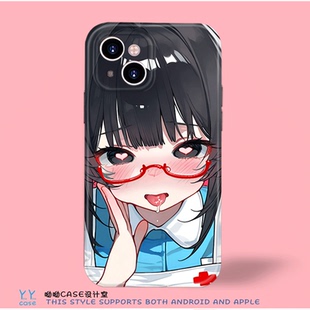 日系二次元 可爱插画护士女孩适用iPhone16promax苹果15光面全包14黑框磨砂磁吸华为p70小米13三星A54手机软壳