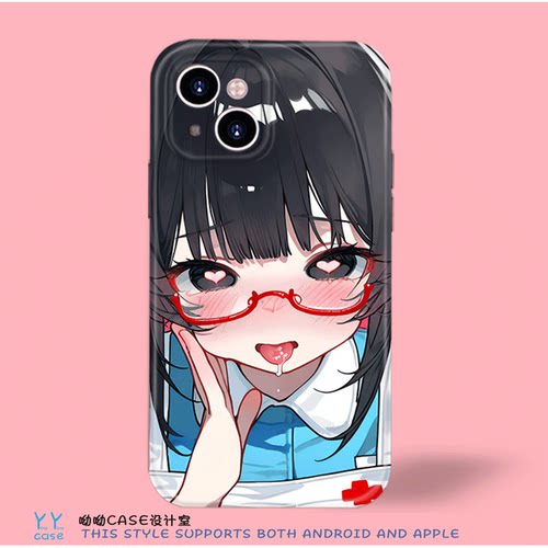 二次元可爱爱心害羞护士女孩插画适用iPhone18promax菲林光面全包华为p70小米15一加ace6红米k80硅胶手机软壳