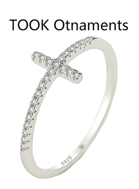 TOOK Otnament新款S925纯银十字架镶钻戒指送家人生日礼物指环ins