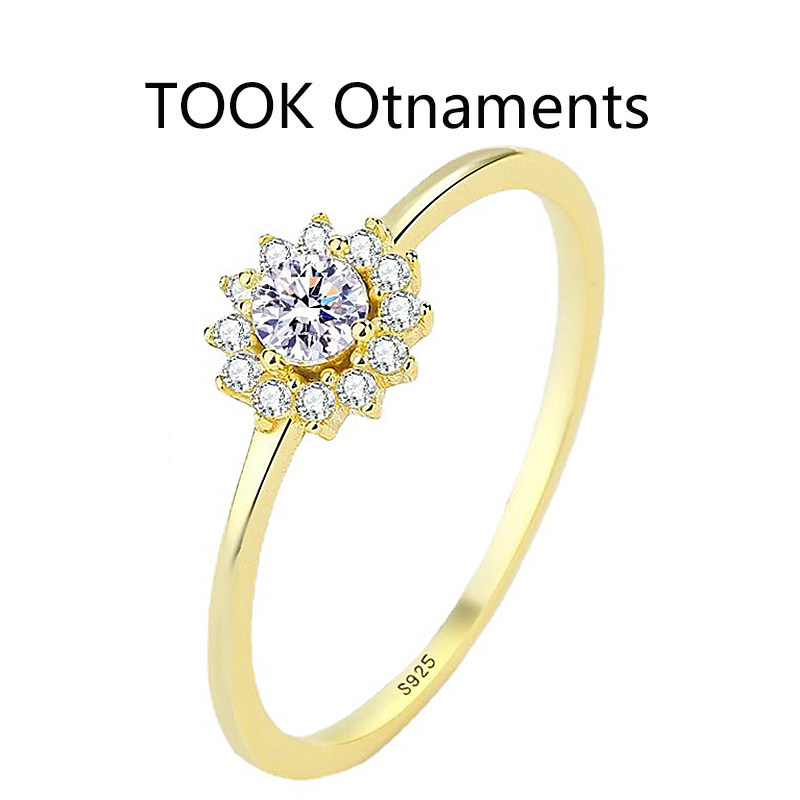 TOOK Otnament新款S925纯银太阳花镶钻戒指女 日常节日送朋友礼物