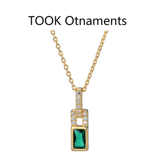 TOOK Otnament新款S925纯银两色镶钻吊坠项链女欧美嘻哈锁骨链ins