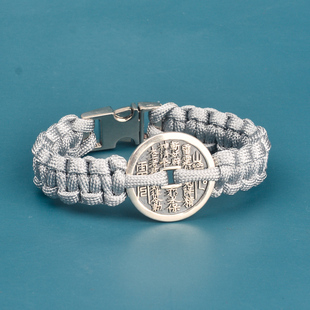 山鬼花钱手绳纯银花钱手链手工编织复古时尚简约男士饰品