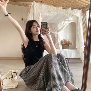 背心 简约百搭无袖 Rao欣尧AOT 复古格子休闲裤 套装 薄款 Miss