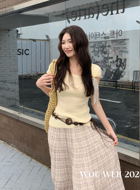 WOU WEII 無尾-裙女春夏新款气质压褶垂感大摆裙伞裙半身裙