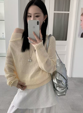 ULOUR/U粒-26春款上新韩代款斜肩小设计毛衣针织衫