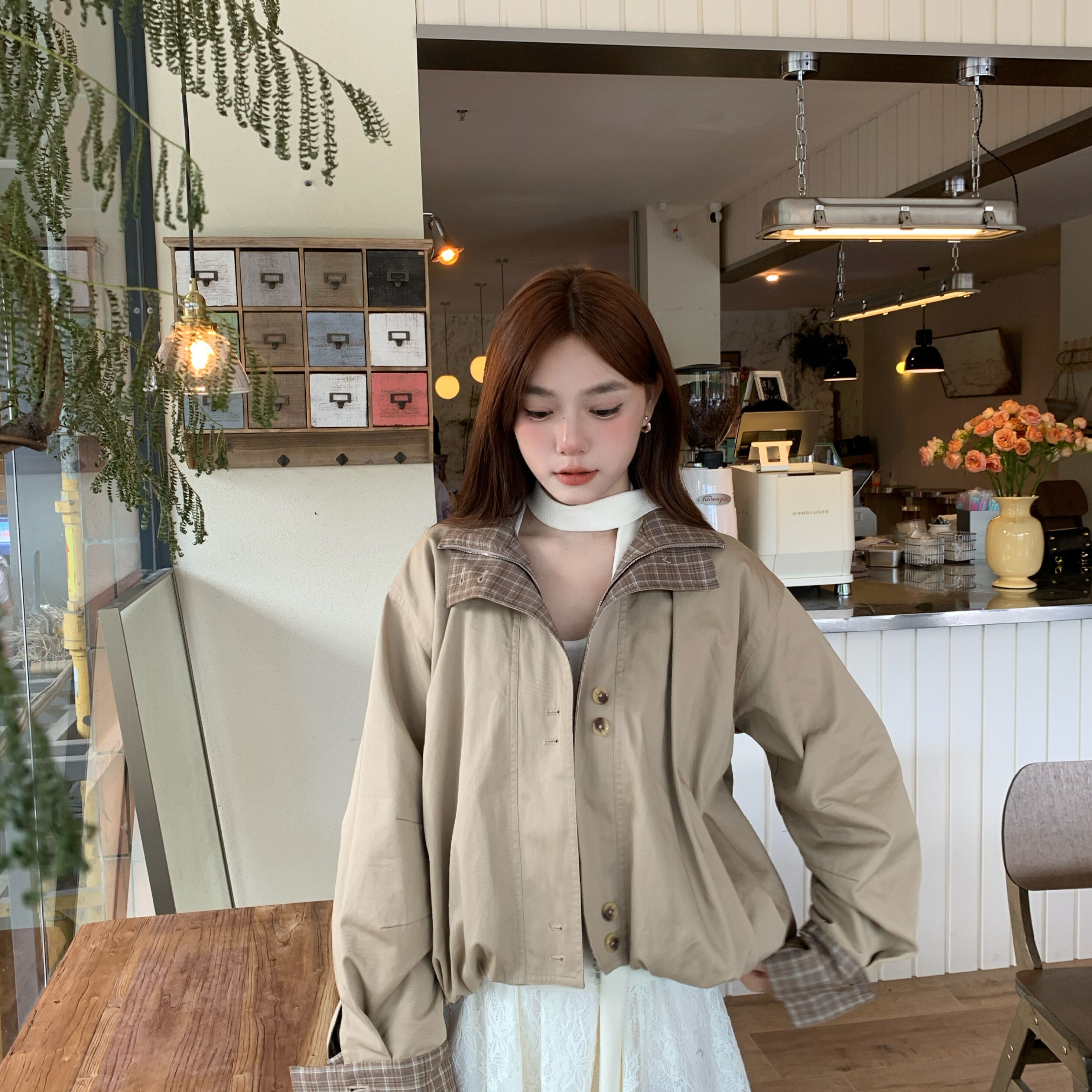 TOP CHAN LIN -蓬少女花苞宽松通勤棉料派克服外套女风衣