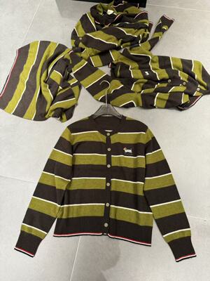 欧洲站2025早秋新款欧货时尚圆领条纹宽松显瘦百搭长袖针织开衫女