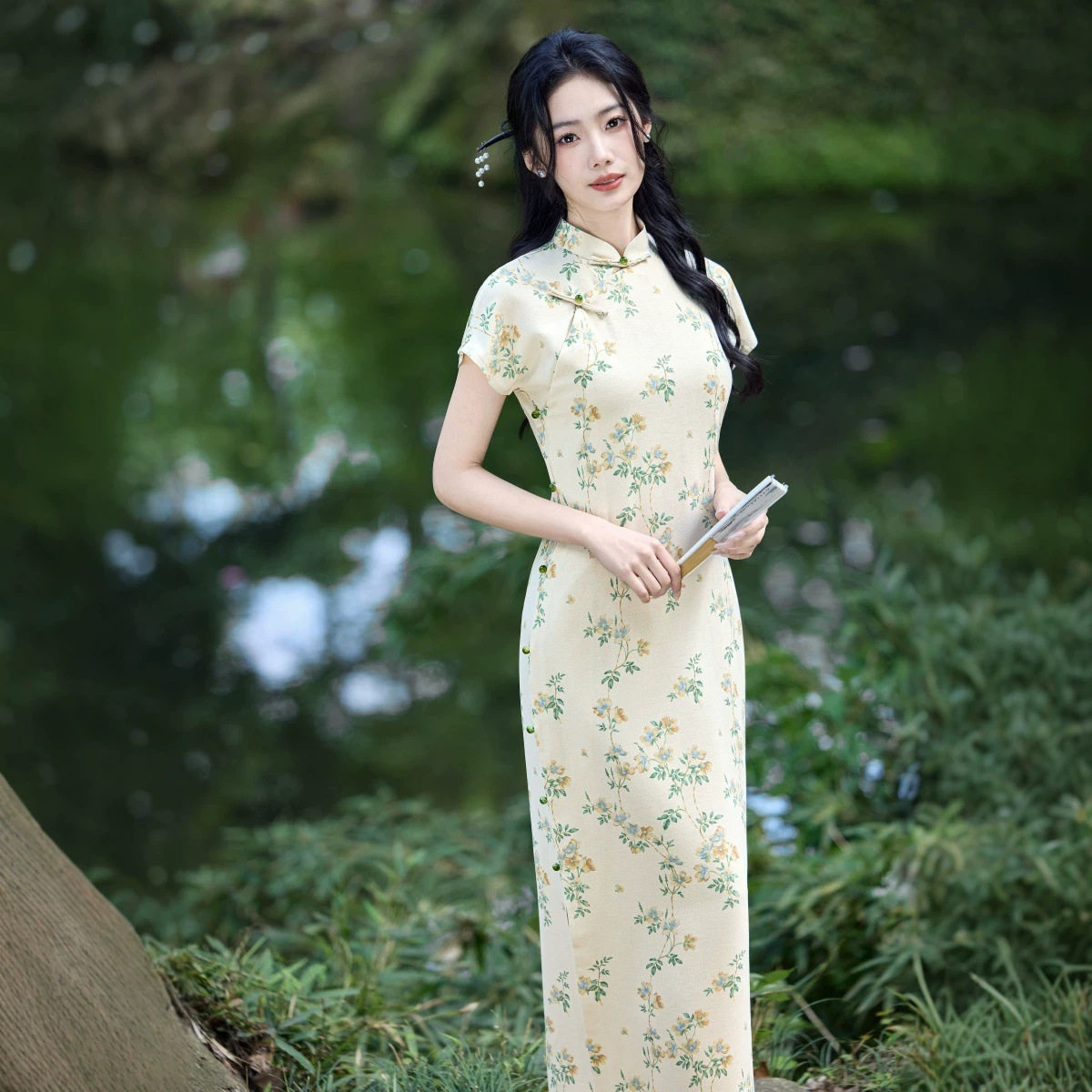 2026夏季新款粉色碎花旗袍女夏改良版短袖修身显瘦气质优雅长裙子