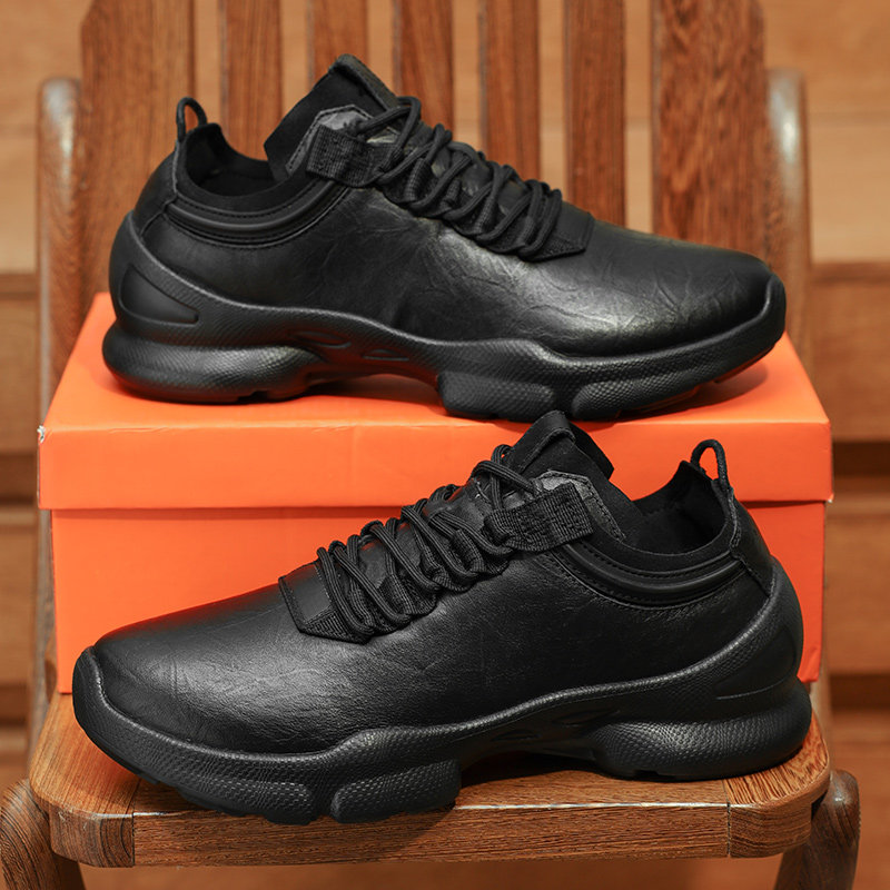 高档大牌真皮户外休闲运动鞋黑色商务百搭皮鞋缓震跑步健步男鞋潮