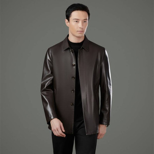 陆海丰轻奢男装正品飞行员皮夹克2025秋冬男士中长款翻领皮衣外套