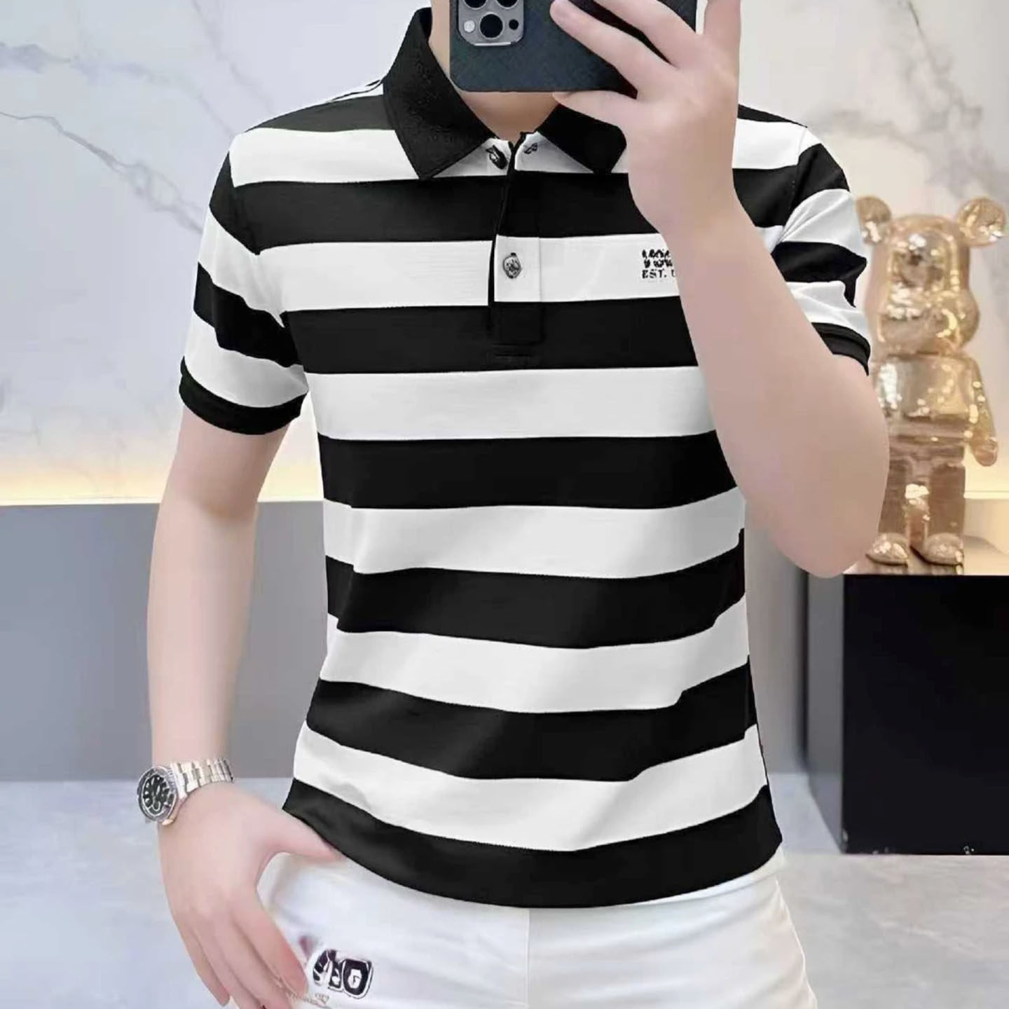 点击率男装旗舰店2026夏季新款高档男士条纹POLO衫商务休闲短袖潮