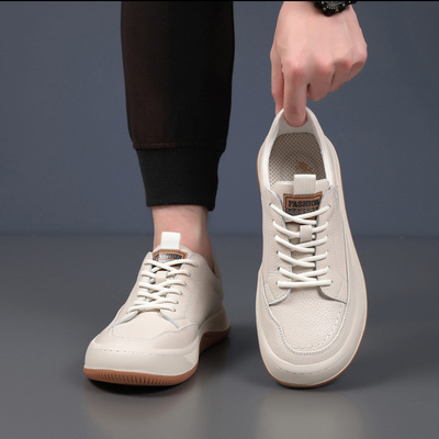 宏嫩男鞋甄选头层牛皮新款男士休闲鞋真皮透气芒果鞋潮流小白鞋子