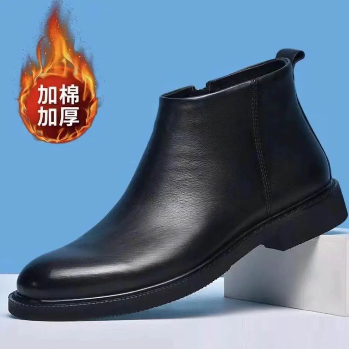 雪溪男鞋官方旗舰店秋冬加绒保暖男士真皮马丁靴时尚休闲切尔西靴