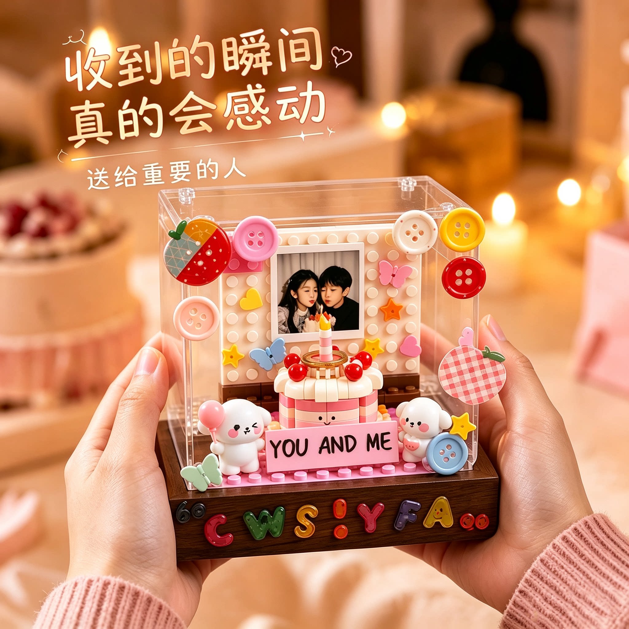 DIY积木蛋糕相框定制照片生日礼物送女朋友闺蜜情侣纪念意义礼品