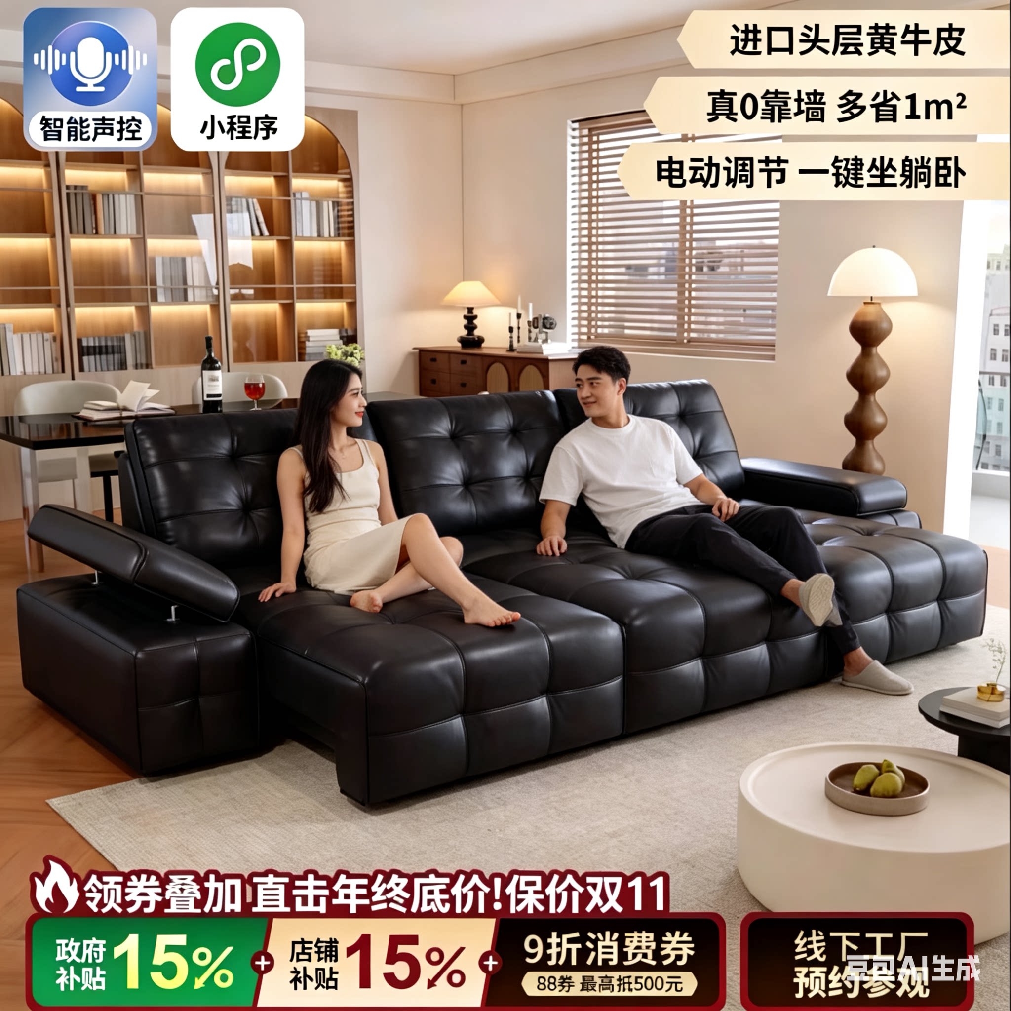 电动功能沙发意式极简客厅2025新款伸缩两用多功能直排沙发床