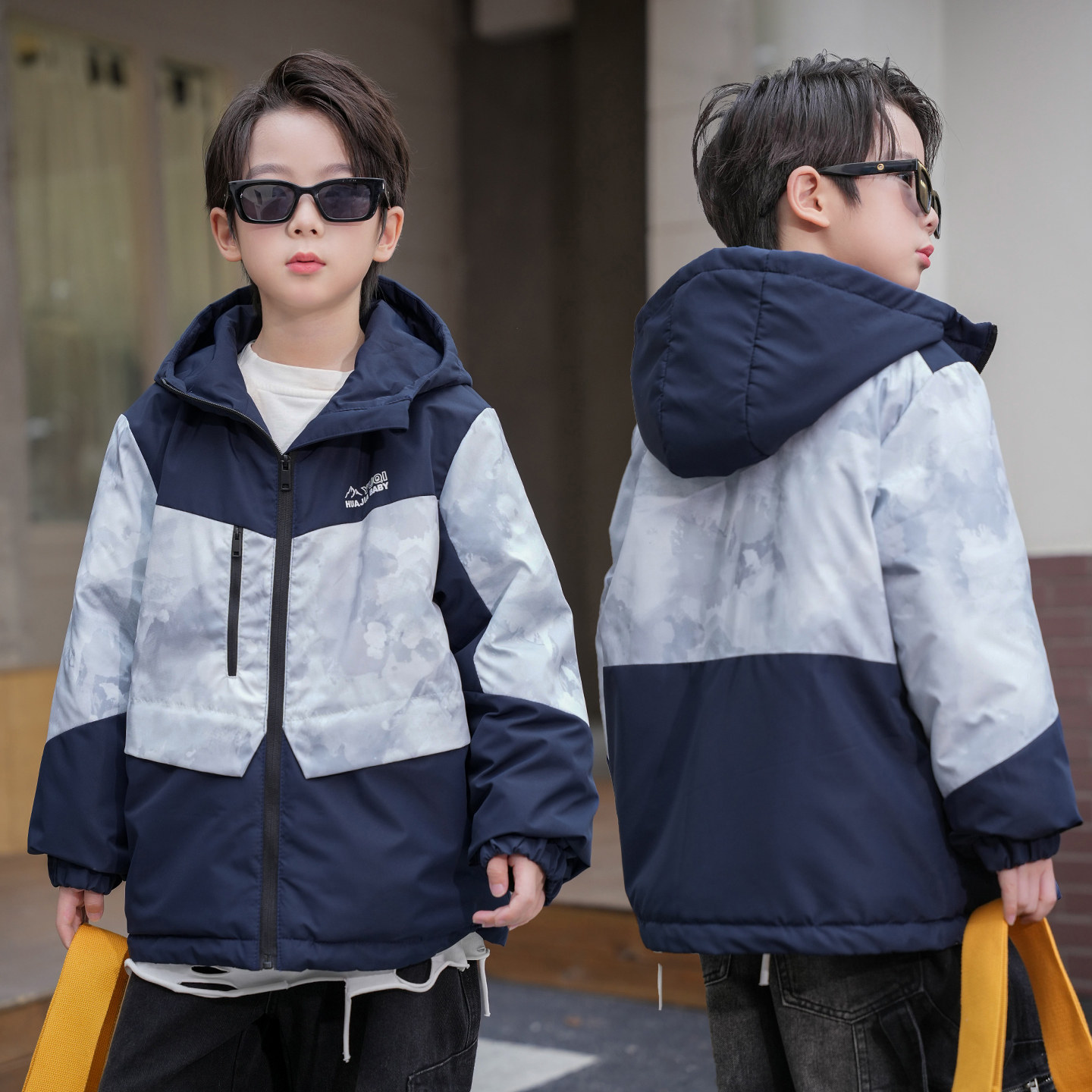 男童棉服外套2025新款加绒加厚夹棉冬装中大儿童男孩冲锋衣连帽潮
