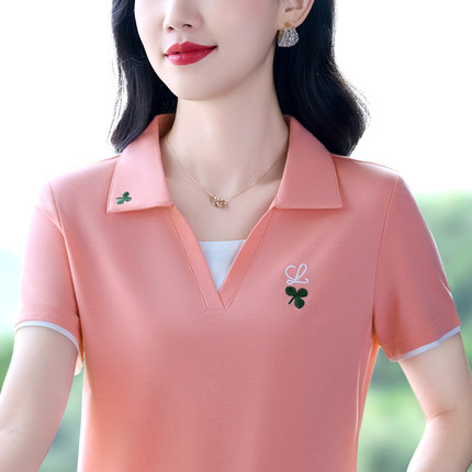 名牌翻领短袖女士2026新款冰丝时尚polo衫洋气宽松休闲上衣