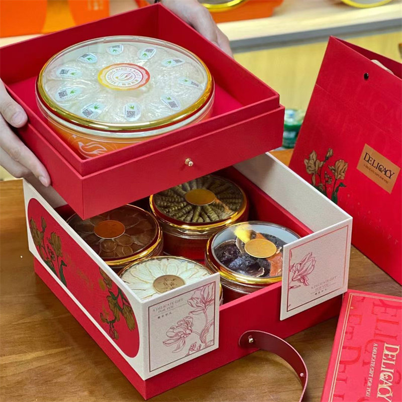 新款繁花双层五拼礼品盒西洋参鹿茸红参石斛双圆通用包装盒批发,包装,礼品盒,淘宝优惠券,粉丝福利购,淘宝优惠卷