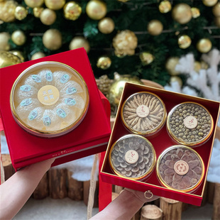 红色丝带水晶双层五拼礼品盒燕窝西洋参红参双拼包装盒滋补品空盒