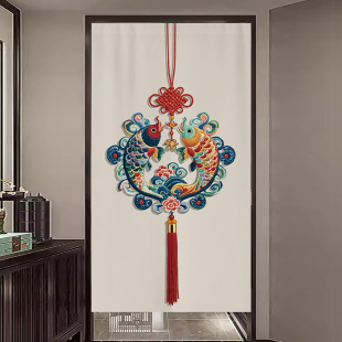 中国风锦鲤大门入户玄关隔断帘卧室家用卫生间厕所门帘挂帘子 中式