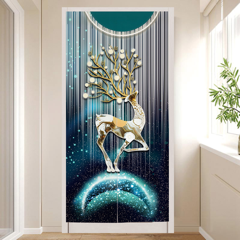 新中式麋鹿玄关门帘隔断帘入户家用卧室遮挡挂帘子卫生间布艺厨房