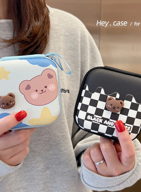 日韩创意耳机收纳包可爱卡通数据线充电器整理收纳盒零钱包防摔潮