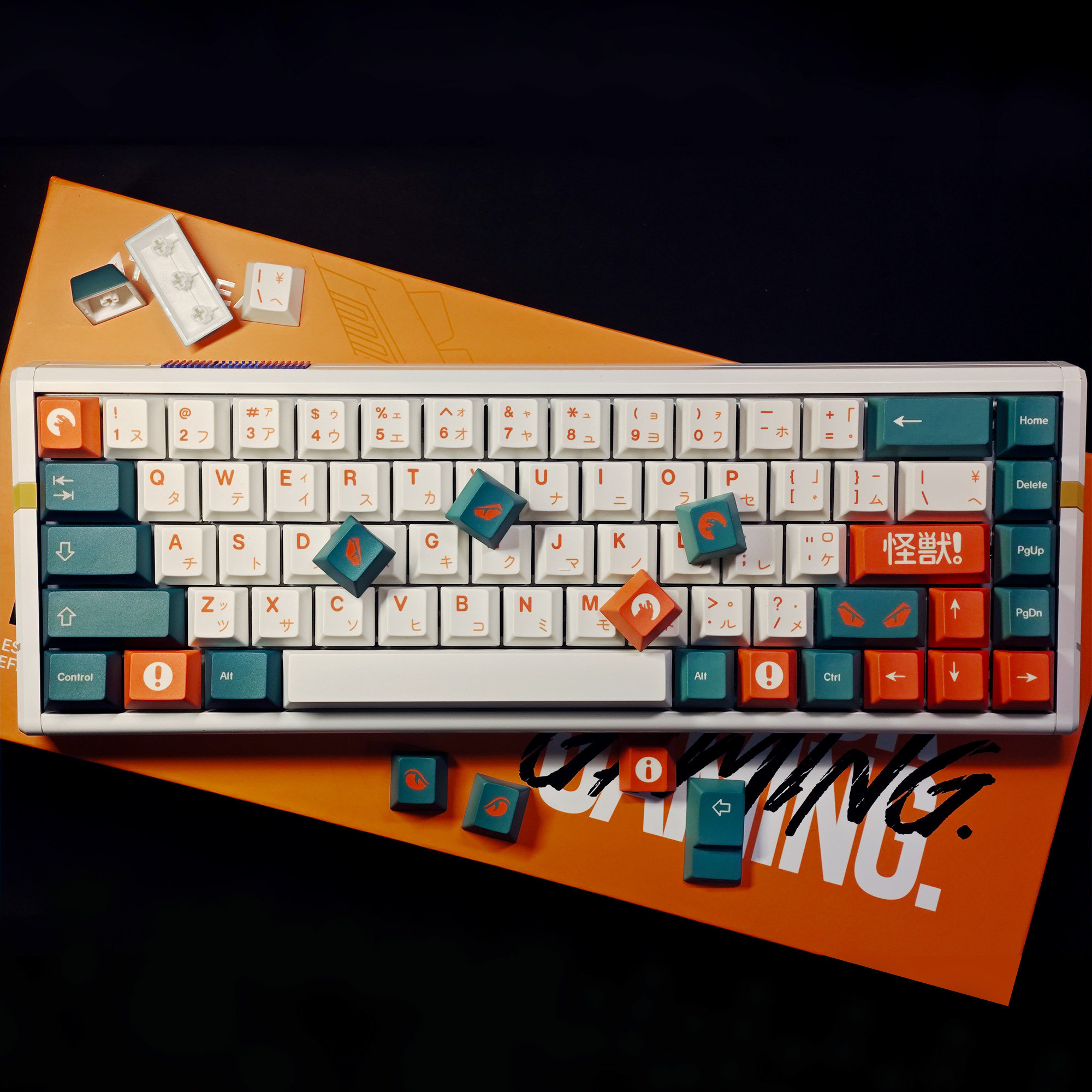 梦键怪兽键帽哥斯拉青橙白配色143键大全套PBT热升华用于机械键盘