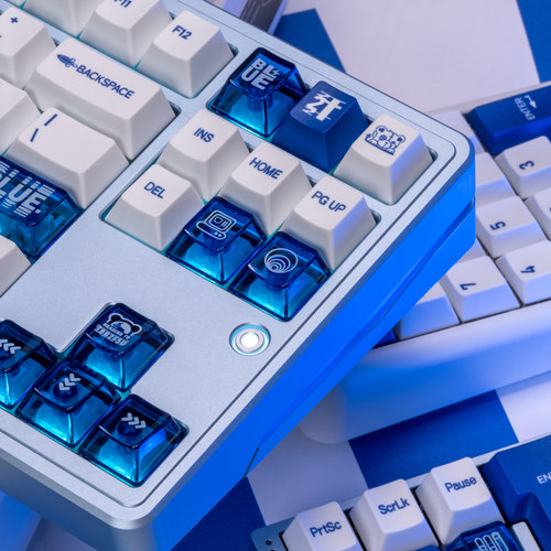 梦键2T Blue白蓝键帽原厂高度PBT材质热升华工艺PC客制化DIY键盘