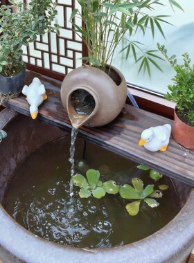 陶罐流水摆件庭院桌面循环过滤滴水喷泉陶瓷商务礼品送水泵工艺品