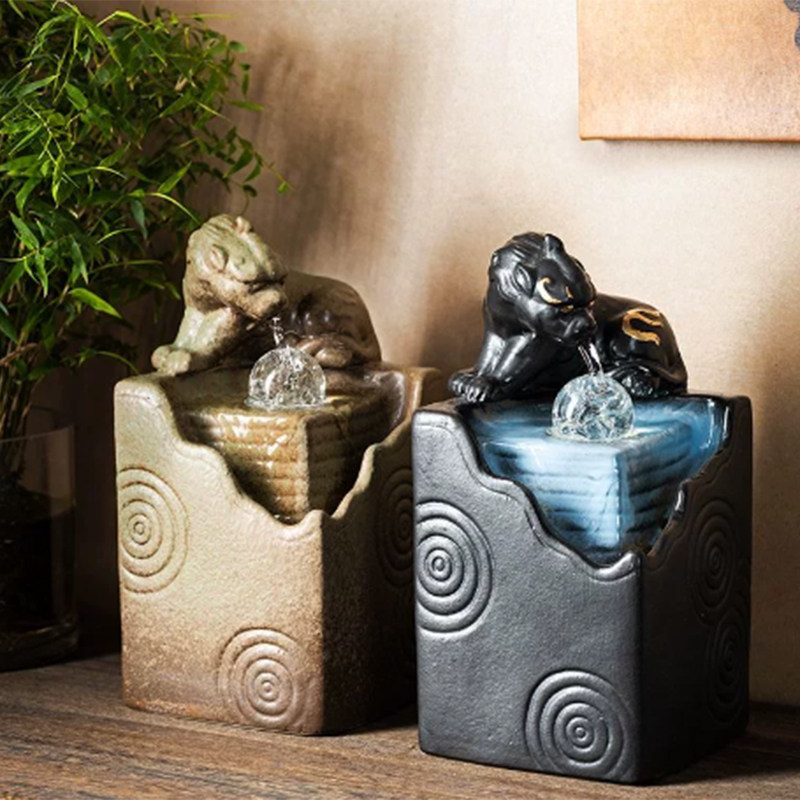 半手工创意陶瓷循环水喷泉加湿器流水摆件