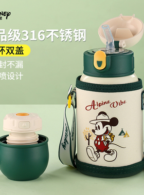 迪士尼儿童保温杯男孩吸管水杯316食品级幼儿园上学专用宝宝水壶