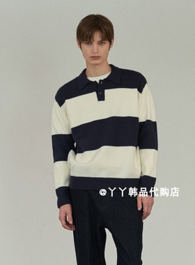 韩国正品直邮代购 Mind Bridge 25秋MZKT7107男士条纹翻领针织衫