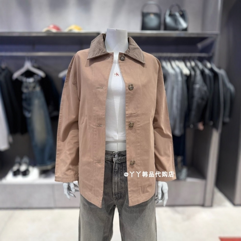 CK韩国代购女士纯色翻领休闲风衣