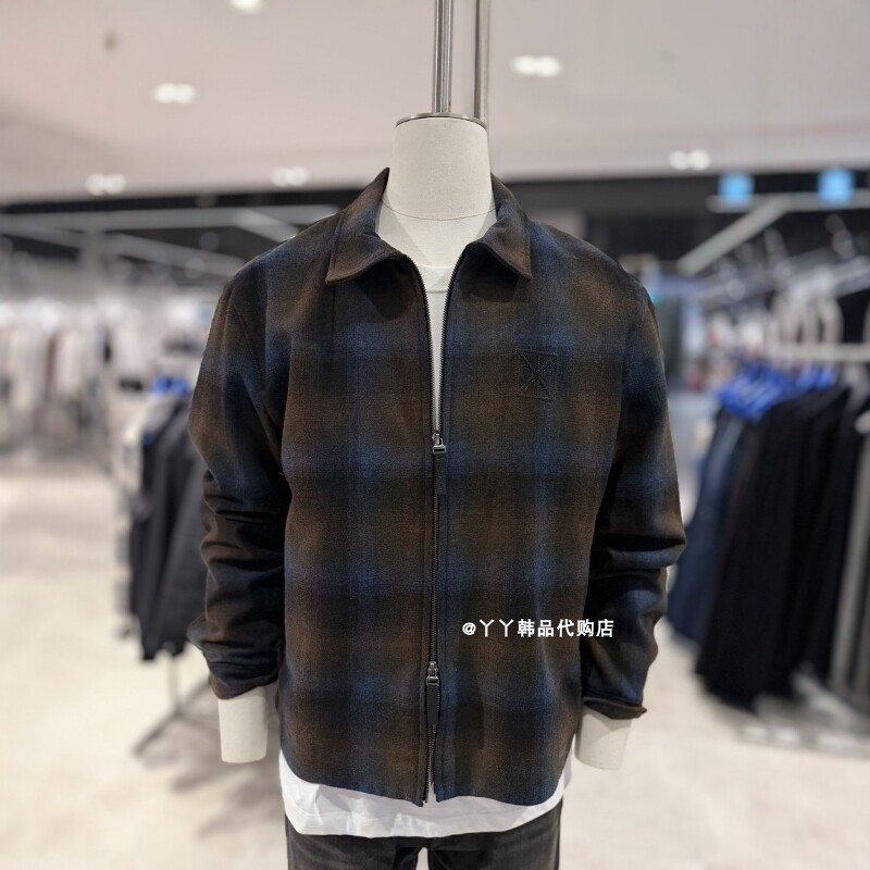 CK JEANS 韩国正品直邮代购25秋4LD425G男士法兰绒格纹休闲夹克