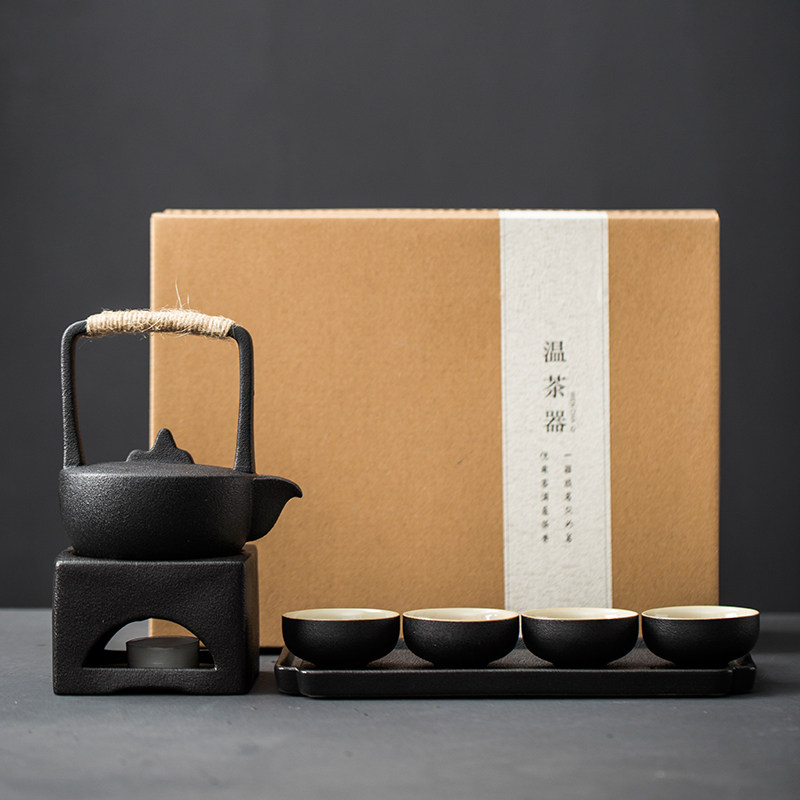 日式粗陶手作提梁壶加热底座茶壶