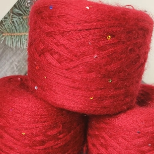 多股羊毛线亮片珠片羊毛马海毛软糯不扎羊绒海马棒针粗娃娃线毛线