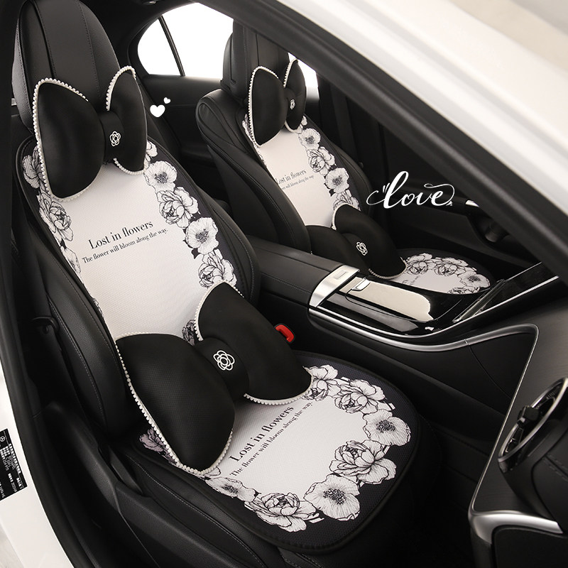 2025新款山茶花汽车坐垫夏季单片轻奢座垫四季通用车内座椅套女士
