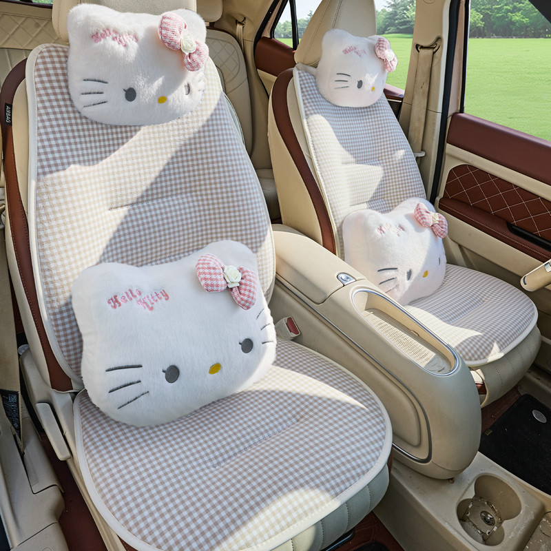 汽车坐垫四季通用卡通座椅垫布艺薄款半包棉麻可爱座垫座椅套女士