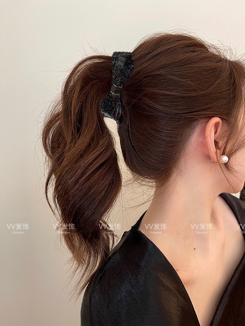 亮片黑色蝴蝶结发夹女后脑勺高级感扎高马尾发卡优雅香蕉夹子头饰