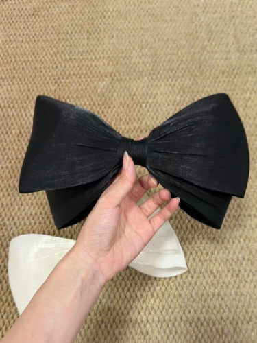 大版立体流丝纱多层蝴蝶结发夹后脑勺弹簧夹韩系温柔气质顶夹发卡
