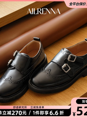 BEAU黑色乐福鞋女2025新款春夏英伦风小皮鞋平底单鞋女孟克鞋