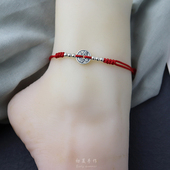 999足银铜钱红绳脚链男女纯银珠本命年复古平安脚绳手链情侣学生