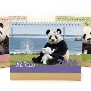 大熊猫飞云萌二灵岩2026年新版台历可爱桌面创意礼品双面年日月历