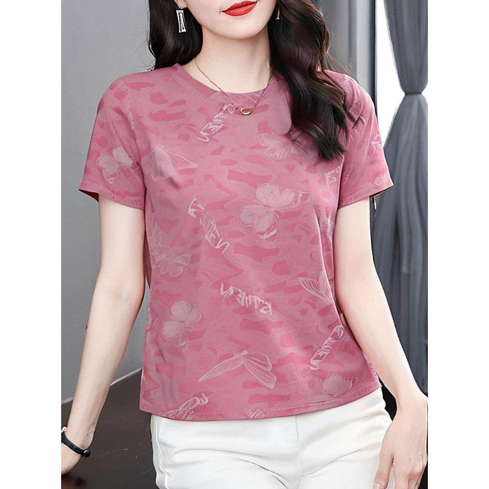 体恤纯棉女装短袖百搭上衣宽松中老年夏季2026妈妈女T恤新款时尚