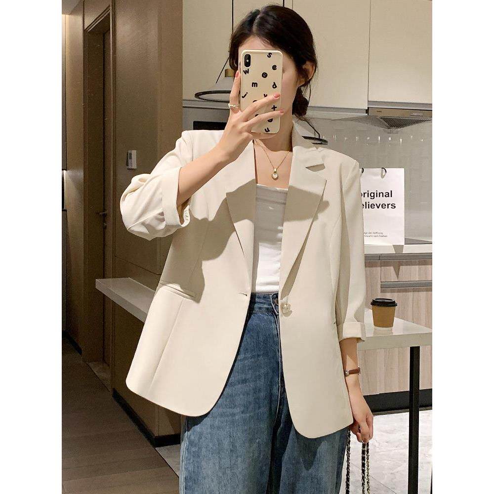 韩版春夏季七分2026新款西装高级短款外套米色西服袖薄女小个子感
