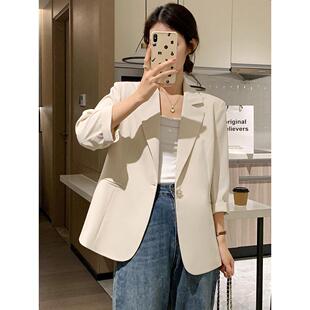 韩版春夏季七分2026新款西装高级短款外套米色西服袖薄女小个子感