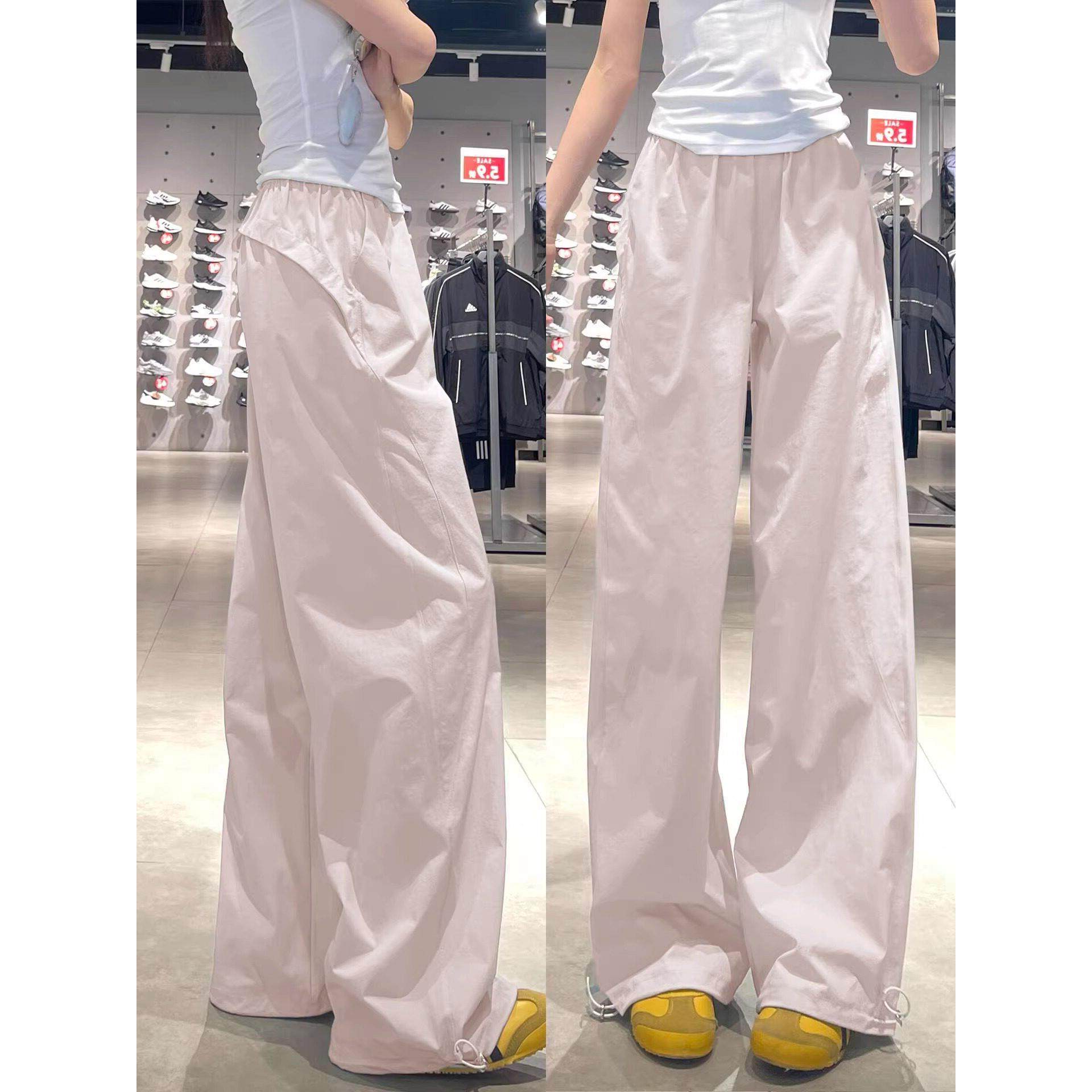 夏季阔腿女小个子工装裤速干美式粉色薄款宽松运动裤休闲垂感直筒