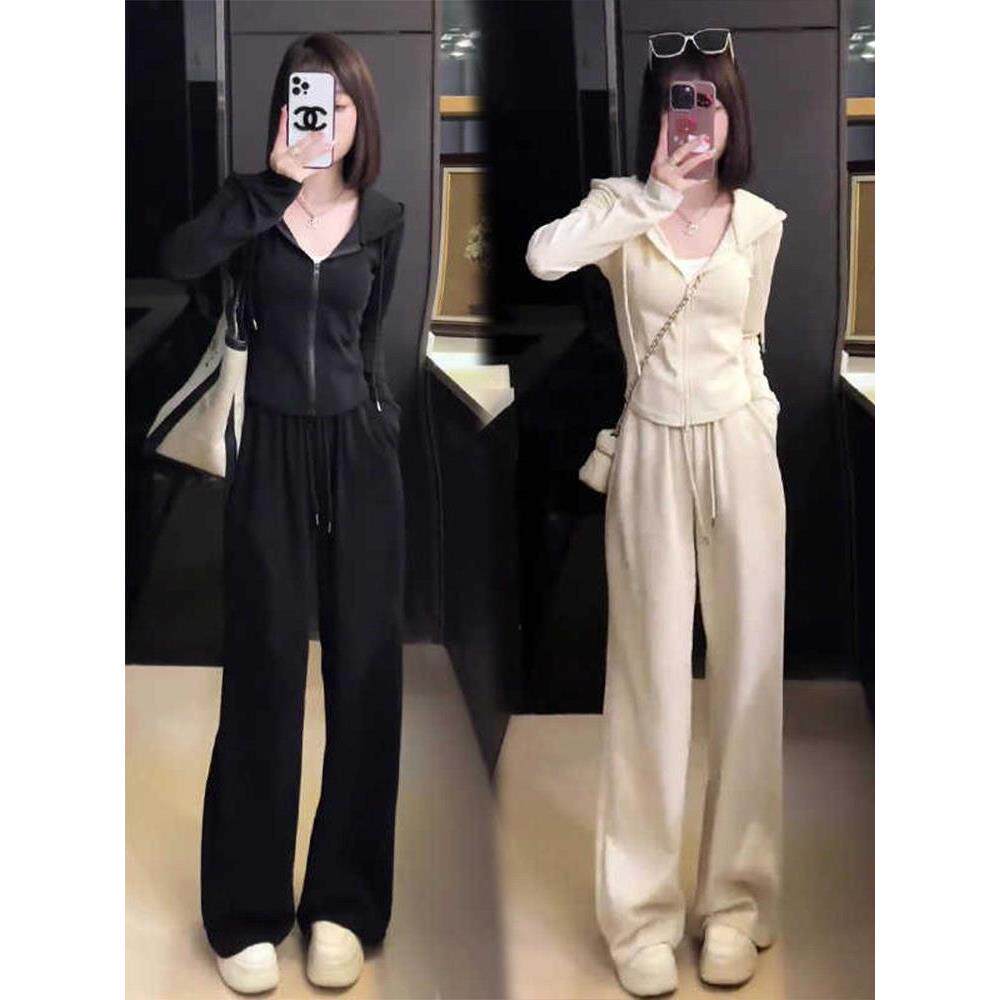 套装两件套2026拉链风连帽开衫新款休闲修身阔腿裤运动小个子早春